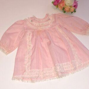 Pink Polka Dot Lace Baby Girl Dress 6-9 months Frilly Baby dress Flower
